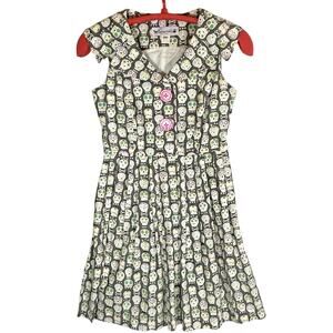 Beebop & Wally New York Retro Style Dress Sz MED Gray Skull Day of Dead Cotton